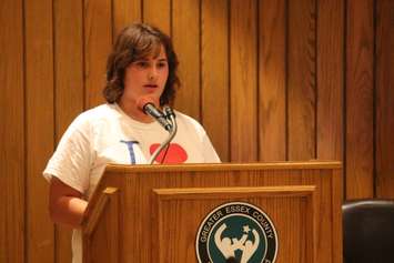 Residents from the Harrow and Amherstburg areas press public school board trustees to keep their schools open at the GECDSB regular meeting on September 15, 2015. (Photo by Ricardo Veneza)