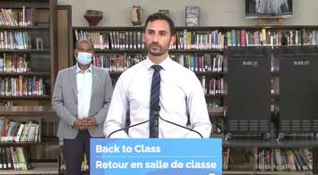 Education Minister Stephen Lecce announces funding for improved ventilation in schools, August 4, 2021. (via YouTube) 