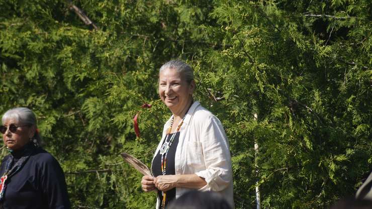 Lambton College Director of Indigenous Education Jane Manning during a site preparation ceremony for the Indigenous Outdoor Gathering Space at Lambton College. 21 June 2023. (Photo by Sarnia News Today)