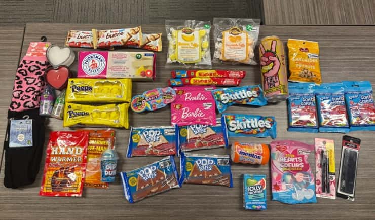 Stolen candy and merchandise seized. January 8, 2026. (Photo courtesy of the Sarnia Police Service)
