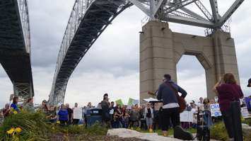 A Global Climate Strike under the Blue Water Bridge in Point Edward. September 27, 2019. (BlackburnNews.com photo by Colin Gowdy)
