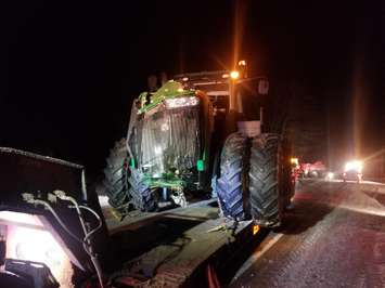 A tractor had to be removed after hitting a tree on Perth County Rd. 180 on December 19, 2019. (Photo courtesy of OPP)