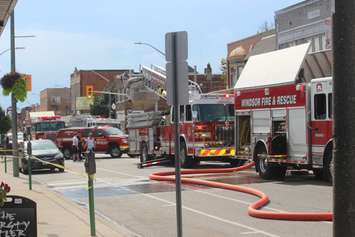 Fire crews tackle a blaze at the Olde Walkerville Theatre in Windsor, September 1, 2018. Photo by Mark Brown/Blackburn News.