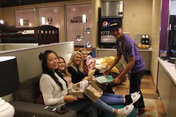 The Steakcation winners being served dinner/dessert by their butler. October 17, 2016. (Photo by Natalia Vega)