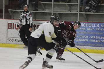 The Chatham Maroons face off against the LaSalle Vipers, February 15, 2015. (Photo courtesy of Jocelyn McLaughlin)