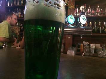 A green St. Patrick's Day beer at Gilligan's Restaurant in Leamington. (Photo by Ricardo Veneza)