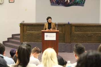Toronto lawyer Marie Henein speaks to law students at the University of Windsor on April 7, 2016. (Photo by Ricardo Veneza)