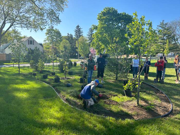 Grade 8 students at High Park Public School planting mini forests on May 8, 2028 (Photo by: Lindsay Newman/ Blackburn Media)