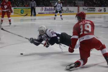 The Windsor Spitfires lose 2-4 against the Sault Ste Marie Greyhounds on November 16, 2014 at the WFCU Centre. (Photo by Jason Viau)