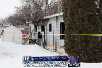 A fire at a mobile home on Marlin Crt. is under investigation.  February 17, 2015.  (Photo by Roy Kang)