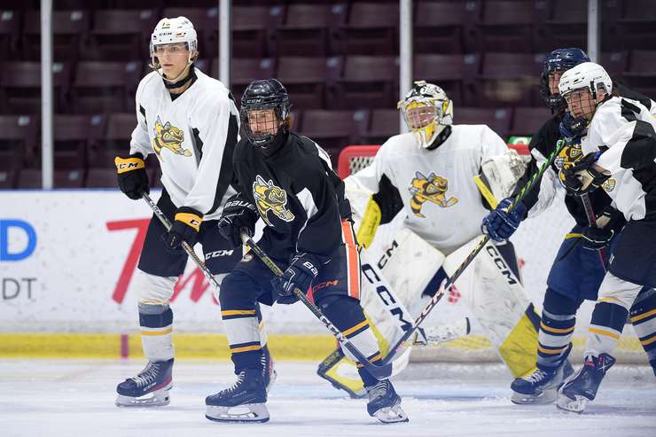 The Sarnia Sting wrap up their 2023 training camp with the Black and White game. 31 August 2023. (Metcalfe Photography)