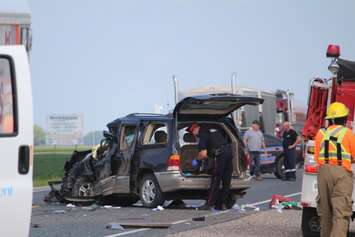 The scene of a crash on Hwy. 40 just north of Greenvalley Line, August 19, 2016 (Photo by Jake Kislinsky)