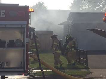 Firefighters respond to a garage fire on Indian Rd. in Sarnia, May 26, 2016. (Photo courtesy of Aaron Zimmer)
