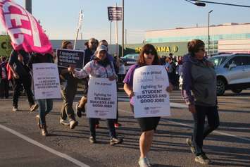 Member of CUPE and supporters rally outside MPP Andrew Dowie's officer in Windsor, November 4, 2022. (Photo by Maureen Revait) 