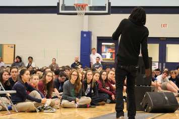 Recording artist and motivational speaker Emmanuel Jal visits Ursuline College in Chatham on November 26, 2015. (Photo by Ricardo Veneza)