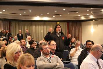 Residents ask questions regarding plans for a new regional hospital at a townhall meeting at Windsor's Waterfront Hotel put on by the Downtown Windsor BIA on November 11, 2015. (Photo by Ricardo Veneza)