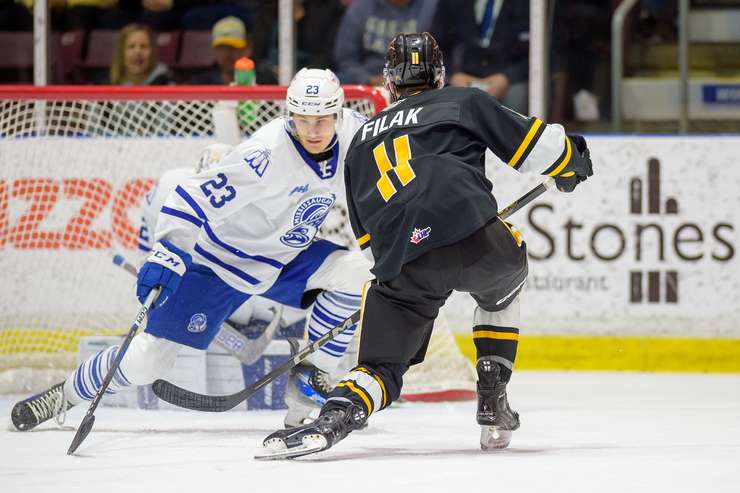 Mississauga Steelheads at Sarnia Sting, March 13, 2024. Photo by Metcalfe Photography. 