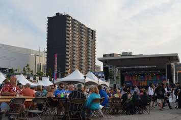 Music performers and music lovers gather at Windsor's Riverfront Festival Plaza. (Photo by Blackburn Radio's Summer Patrol)