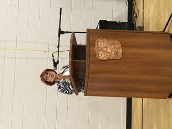 Chief Joanne Rogers of Aamjiwnaang speaks ahead of the website launch. February 21, 2018. (Photo by Colin Gowdy)