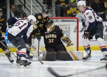 The Windsor Spitfires take on the Sarnia Sting, March 23, 2018. (Photo courtesy of Metcalfe Photography)