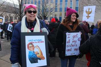 Signs at the Women's March in Windsor January 20, 2018. (Photo by Adelle Loiselle)