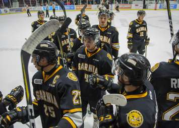 The Sarnia Sting defeat the Niagara IceDogs 5-4 in OT. February 10, 2018. (Photo courtesy of Metcalfe Photography)