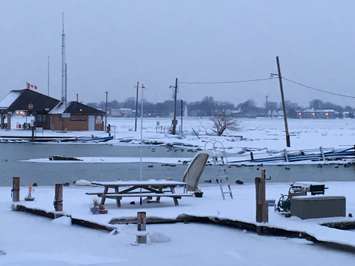 Ice damage to the Bluewater Ferry causeway.  Jan 2018, BlackburnNews.com photo by Sue Storr.