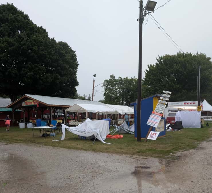 Storm damage is seen at the Harrow Fair in Essex, September 3, 2026. Photo by Isabella Milner.