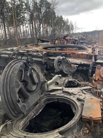 'Graveyard of tanks' in Ukraine (Photo via Kevin Broadwood Facebook)