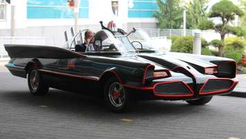 Windsor Mayor Drew Dilkens arrives at the launch of Windsor ComiCon at Caesars Windsor in the Batmobile, August 14, 2015. (Photo by Mike Vlasveld)