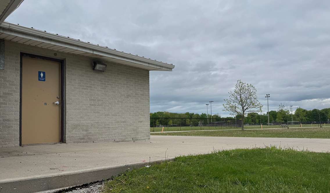 A washroom in Germain Park in Sarnia. May, 2025. Blackburn Media photo by Melanie Irwin.