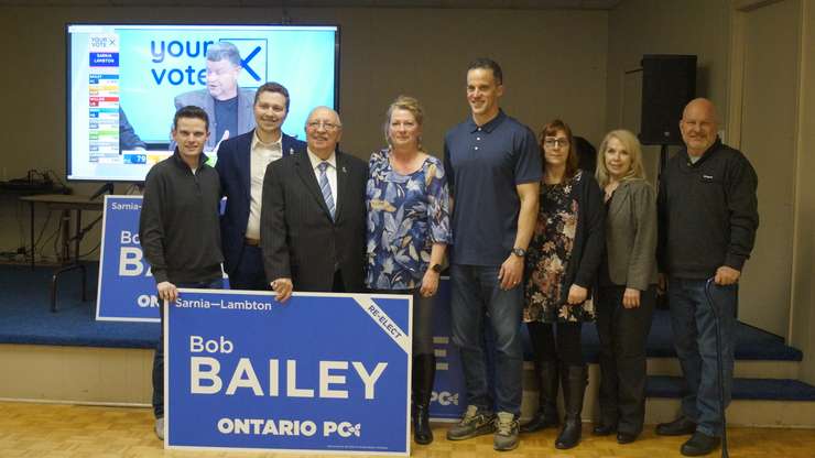 PC incumbent Bob Bailey with his campaign staff at the Wyoming Legion. February 27, 2025. (Photo by Natalia Vega)