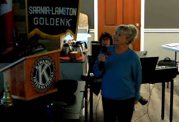Bonnie Kearns shares her experience as a Red Cross volunteer with members of Sarnia-Lambton's Golden K Kiwanis Club. Image captured from ZOOM.