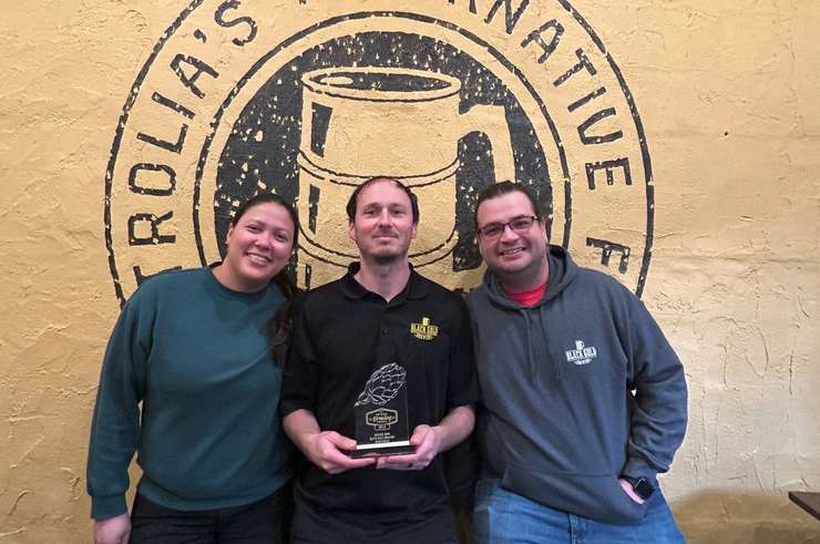 Black Gold Brewery's Danielle Case, Brent Gauthier, Ricardo Andrade show off their gold medal from the 2024 Ontario Brewing Awards. (Submitted photo.)