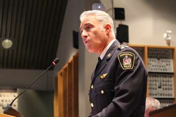Chatham-Kent Police Chief Gary Conn during 2016 budget deliberations, January 27, 2016 (Photo by Jake Kislinsky)