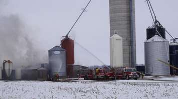 Livestock Barn Fire on Confederation Line in Plympton-Wyoming Jan 31, 2017. BlackburnNews.com photo by Melanie Irwin.