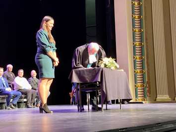 New members of council are sworn in for the 2022-2026 term at the Capitol Theatre in downtown Chatham, November  15, 2022. (Photo by Millar Hill)