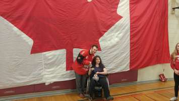 Tyler McGregor poses with Tabetha Burley during a ceremony at North Lambton Secondary School. April 3, 2018. (Photo by Colin Gowdy, Blackburn News)
