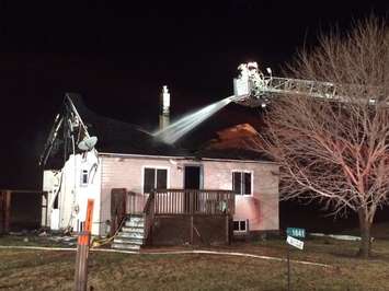 Leamington fire crews battle a blaze in the 1600-block of Mersea Rd. 5, February 3, 2016. (Photo courtesy Leamington fire)