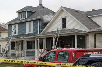Windsor fire battling a blaze on Hickory St. in Ford City, March 23, 2016 (Photo by Maureen Revait)