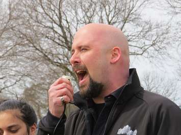 London North Centre MPP Terence Kernaghan speaks to students at  A. B. Lucas secondary school during a student walk out, April 4, 2019. (Photo by Miranda Chant, Blackburn News)
