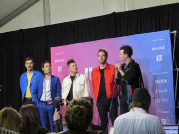 The Arkells speak to media at the 2019 Juno Awards at Budweiser Gardens, March 17, 2019. (Photo by Miranda Chant, Blackburn News)