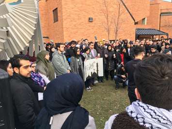 More than 500 people attended a vigil at the University of Windsor to remember the 50 Muslim victims killed at two mosques in New Zealand. Mar 19, 2019. (Photo by Paul Pedro)