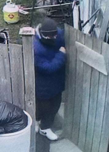 Chatham-Kent police are looking to identify this person in connection with a break-in on Book Street in Wallaceburg. (Photo courtesy of Chatham-Kent police)