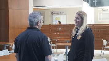 Dr. Hayley Wickenheiser during meet and greet at Sarnia hospital. May 18, 2023. (Photo by Natalia Vega)