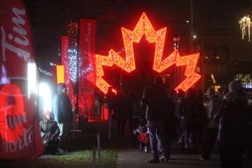 The popular maple leaf at Bright Lights Windsor, Jackson Park, December 6, 2019. Photo by Mark Brown/Blackburn News.