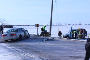 Collision on Grand River Line in Chatham sent at least two people to hospital. February 1, 2019. (Photo by Greg Higgins)