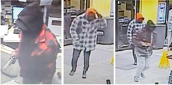 Surveillance images of an armed robbery at a Tecumseh Road East business. (Photos courtesy of Windsor Police)