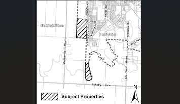 A map of the subject property being considered off of Country View Drive for a new subdivision. Image captured from Town of Petrolia council agenda.   