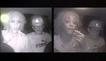 Dashcam image of suspects sought in connection with a robbery and assault, October 2, 2025. Image provided by Windsor police.